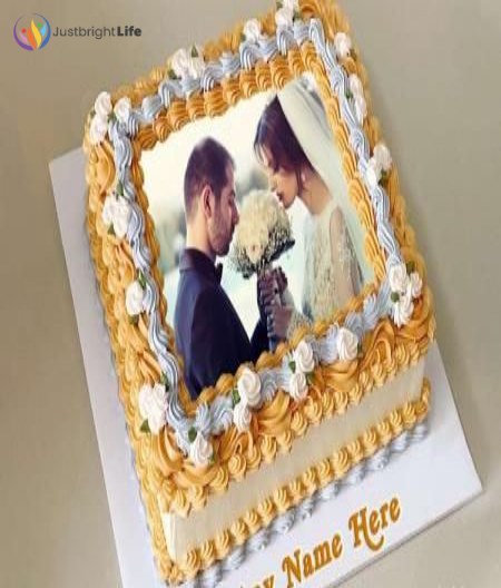 Orange Square Birthday Wishes Cake With Name And Photo